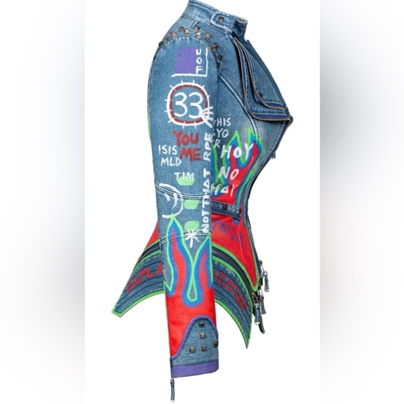 Fashion SX Women's Punk Embroidered short Denim Jacket Hand-painted - Picture 3 of 7